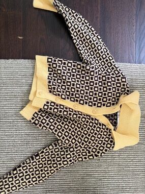 Zara Yellow and Black Geometric Button-Up Cardigan